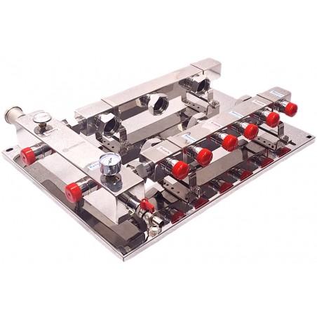 Separator-distribuitor cu 3 circuite + termometru și manometru | 130 mm