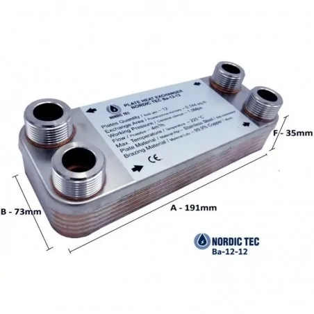 Schimbător de căldură cu 12 plăci NORDIC TEC Ba-12-12 3/4" 25kW