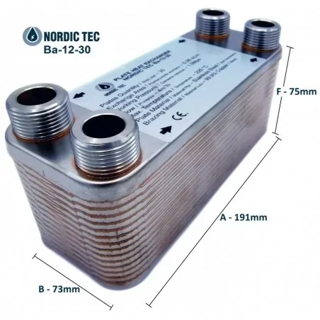Schimbător de căldură 30 plăci NORDIC TEC Ba-12-30 3/4" 65kW