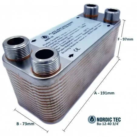 Schimbător de căldură cu 40 plăci NORDIC TEC Ba-12-40 3/4" 85kW