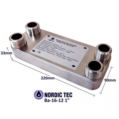 Schimbător de căldură NORDIC TEC Ba-16-12 1" 50 kW dimensiuni