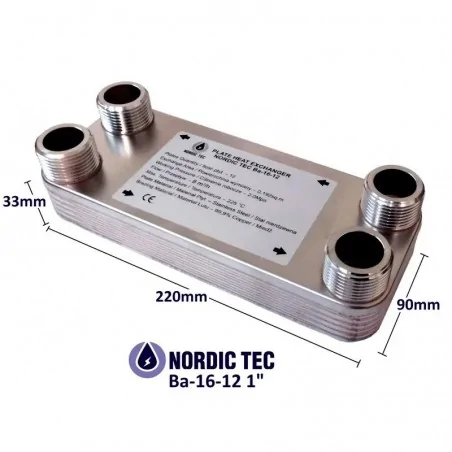 Schimbător de căldură NORDIC TEC Ba-16-12 1" 50 kW dimensiuni