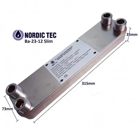 Schimbător de căldură cu plăci Nordic Tec Ba-23-12 3/4" 55kW SLIM