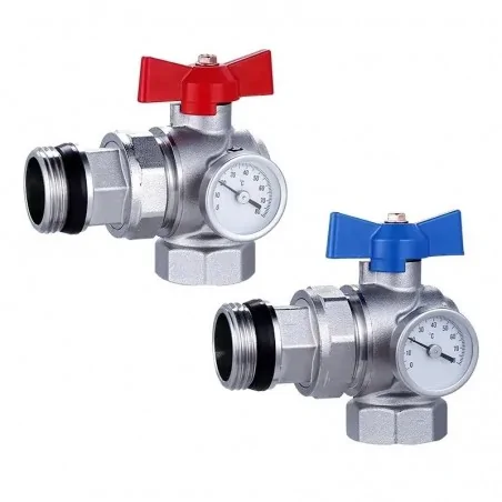 Set de valve unghiulare cu bilă cu termometru - 1" DN25 (2 buc.)