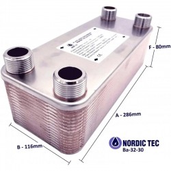 Schimbător de căldură cu 30 plăci NORDIC TEC Ba-32-30 1" 175kW