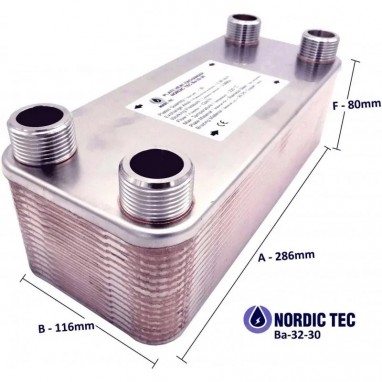 Schimbător de căldură cu 30 plăci NORDIC TEC Ba-32-30 1" 175kW