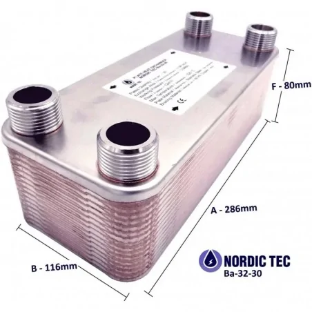 Schimbător de căldură cu 30 plăci NORDIC TEC Ba-32-30 1" 175kW
