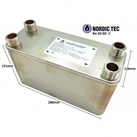 Schimbător de căldură cu 60 plăci NORDIC TEC Ba-32-60 1" 330kW