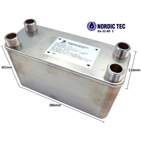 Schimbător de căldură cu 80 plăci NORDIC TEC Ba-32-80 1" 450kW