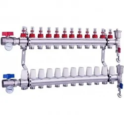 Distribuitor încălzire pardoseală NORDIC Tec 12 circuite cu valve și termometre