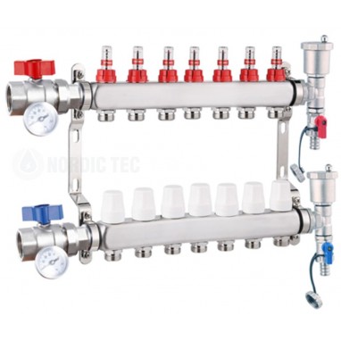 Colector inox pentru încălzire și pardoseală Nordic Tec INOX 7 circuite