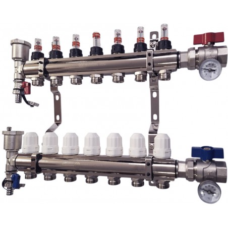 Nordic Tec Distribuitor pentru încălzire pardoseală 7 circuite cu valve și termometre