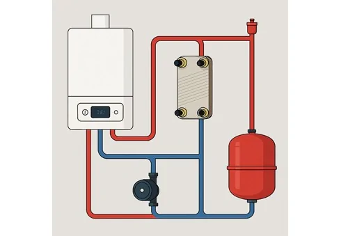 Racordarea cazanului pe gaz la un sistem deschis prin intermediul unui schimbător de căldură cu plăci